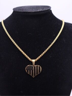 Gold Heart Flag Pendant Necklace - Women Jewelry